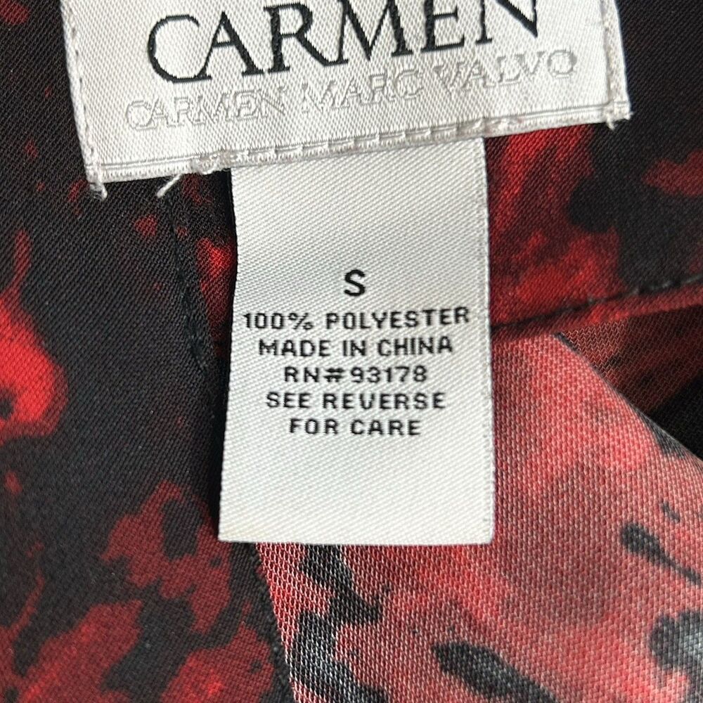 Carmen Marc Valvo Black & Red Floral Long Bell Sleeve Blouse Top Size Small - Picture 9 of 11